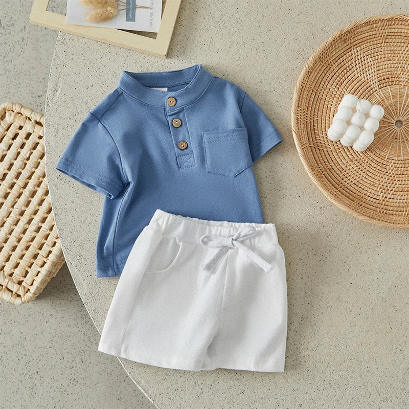 Boys Summer Clothes Short Sleeve T-Shirt with Elastic Waist Shorts