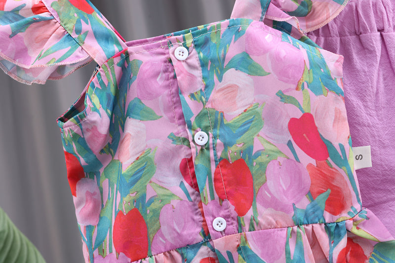 Baby Girls Summer 2-Piece Set Ruffle Floral Top & Shorts