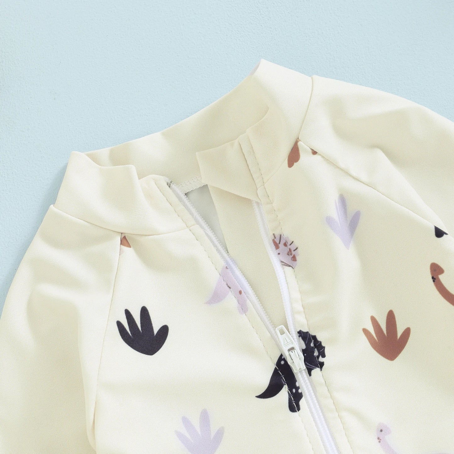 Dinosaur Print Long Sleeve Swimwear + Sun Hat
