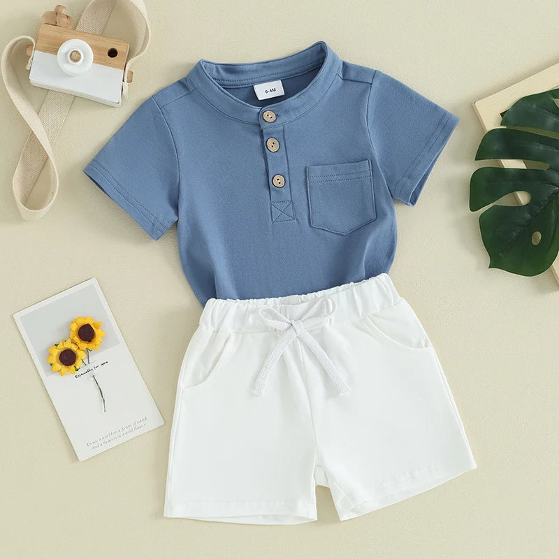 Boys Summer Clothes Short Sleeve T-Shirt with Elastic Waist Shorts