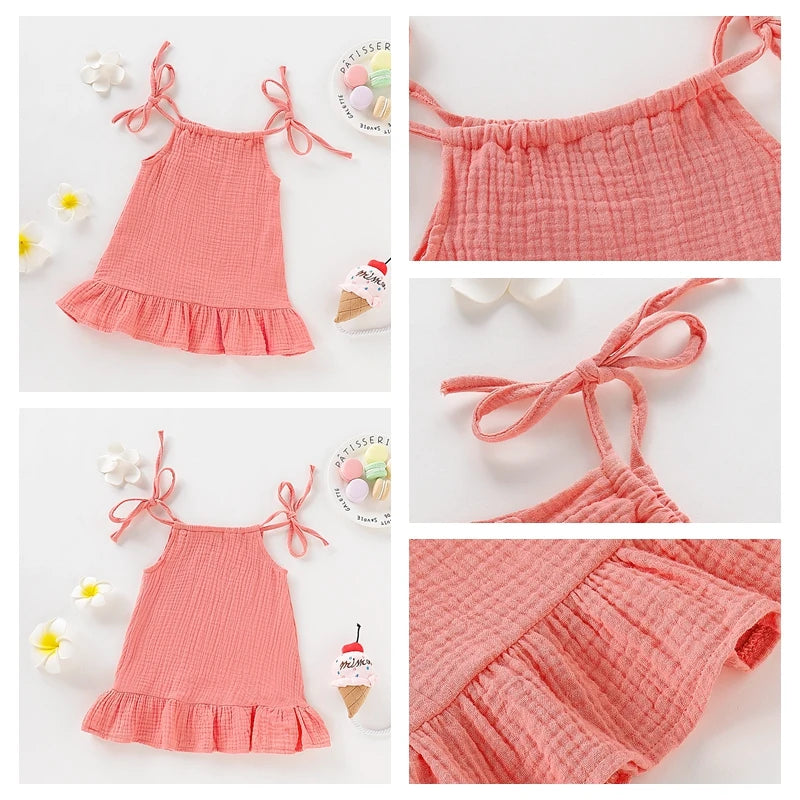 Toddler Girl Summer Halter Dress – Solid Color Cotton Ruffle Sundress
