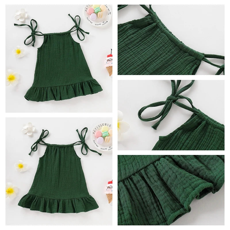 Toddler Girl Summer Halter Dress – Solid Color Cotton Ruffle Sundress
