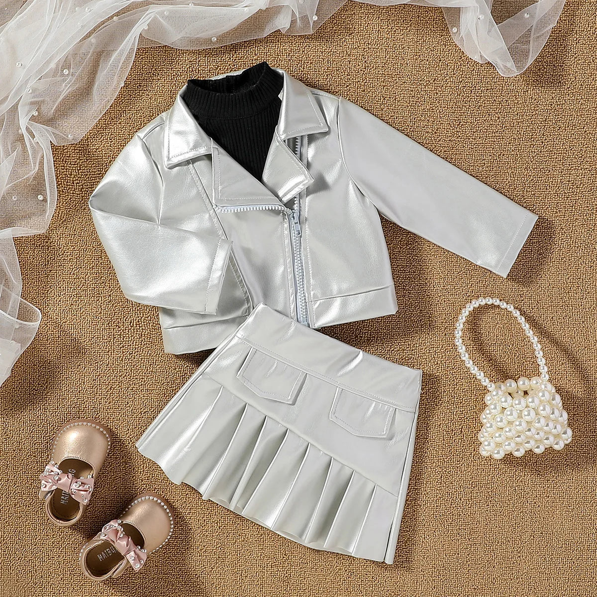Baby Girls’ Fashion Outfit – 2-Piece Coat Set, Turn-Down Collar