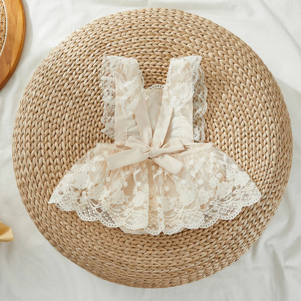 Baby Girl Princess Lace Romper with Layered Skirt & Snap Bottom