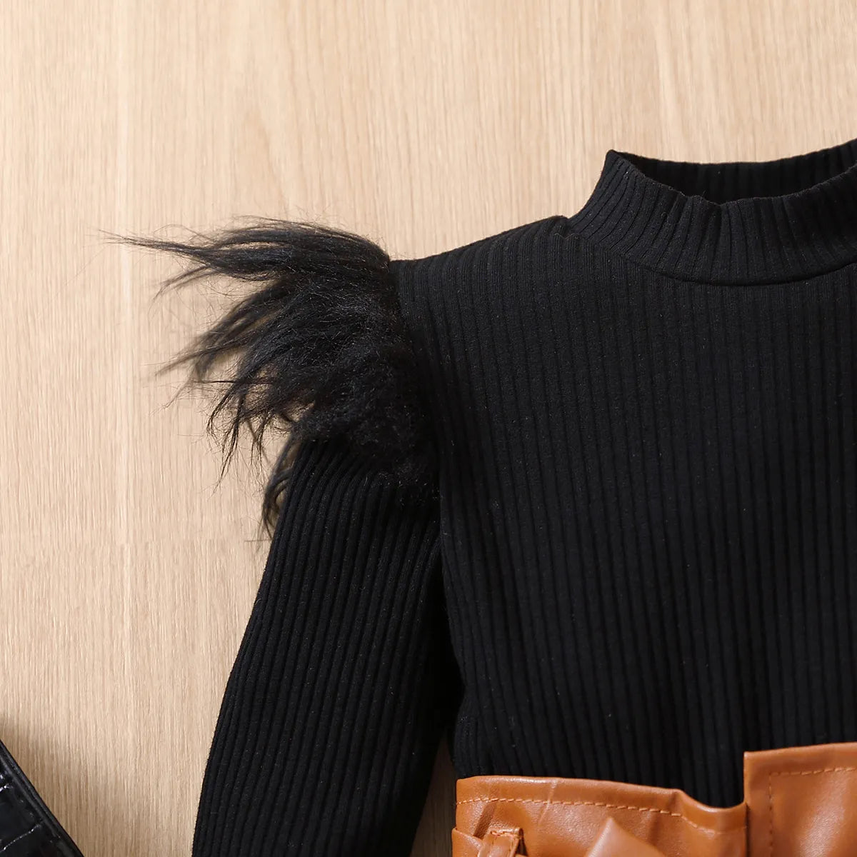 Fall collection Leather Skirt with Fur Tops