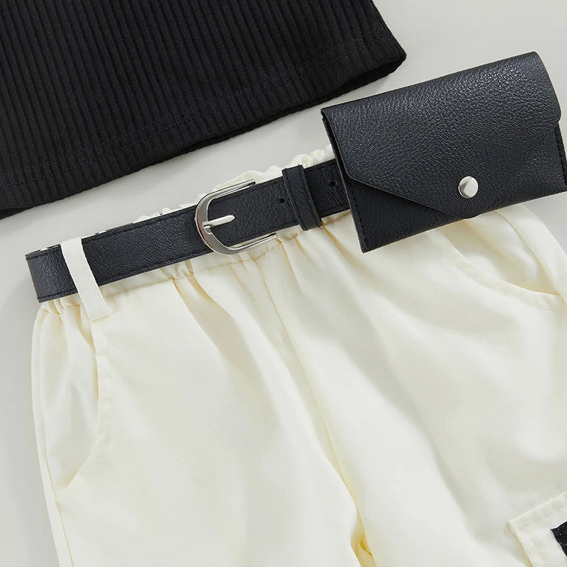 Two Pieces Sleeveless Top with Cargo Pants with Fanny Belt Pack