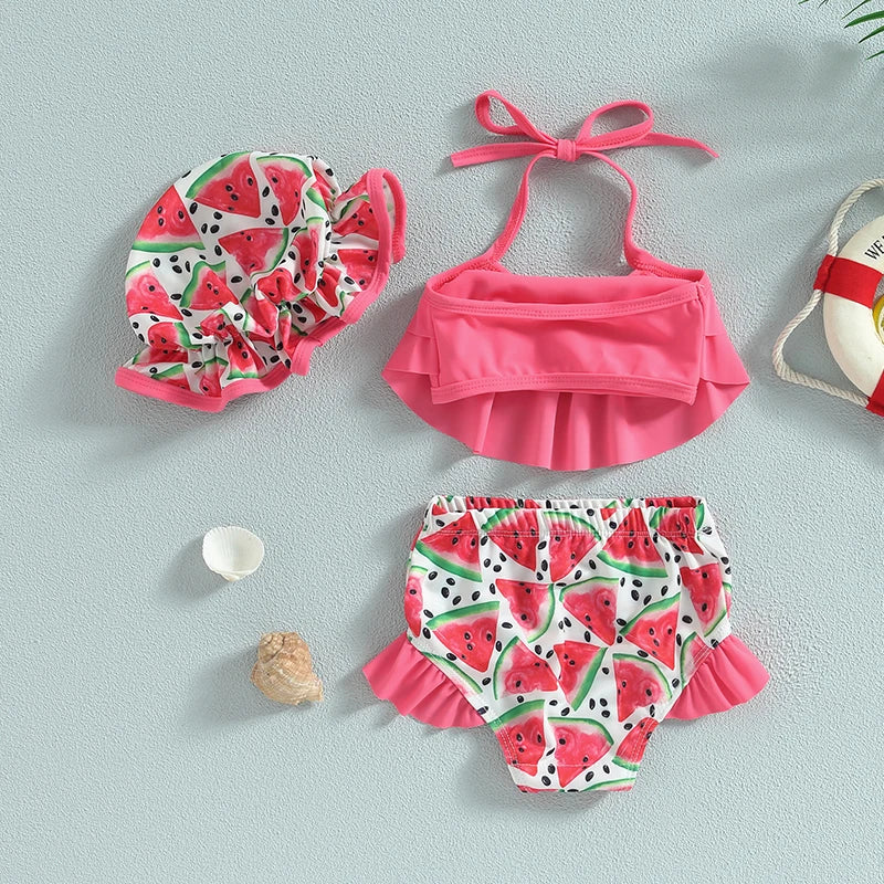 Sweet Baby 3-Piece Bikini | Girls Halter Swimsuit with Matching Hat