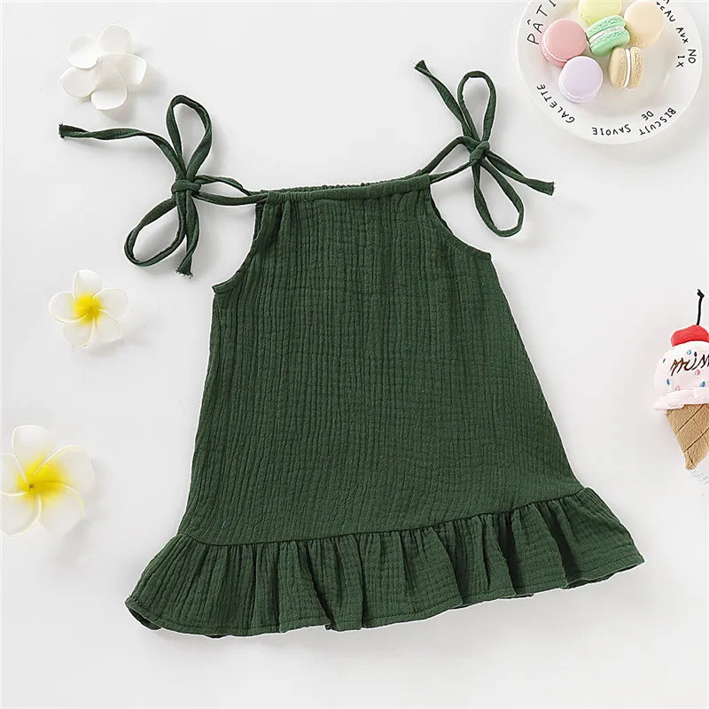 Toddler Girl Summer Halter Dress – Solid Color Cotton Ruffle Sundress