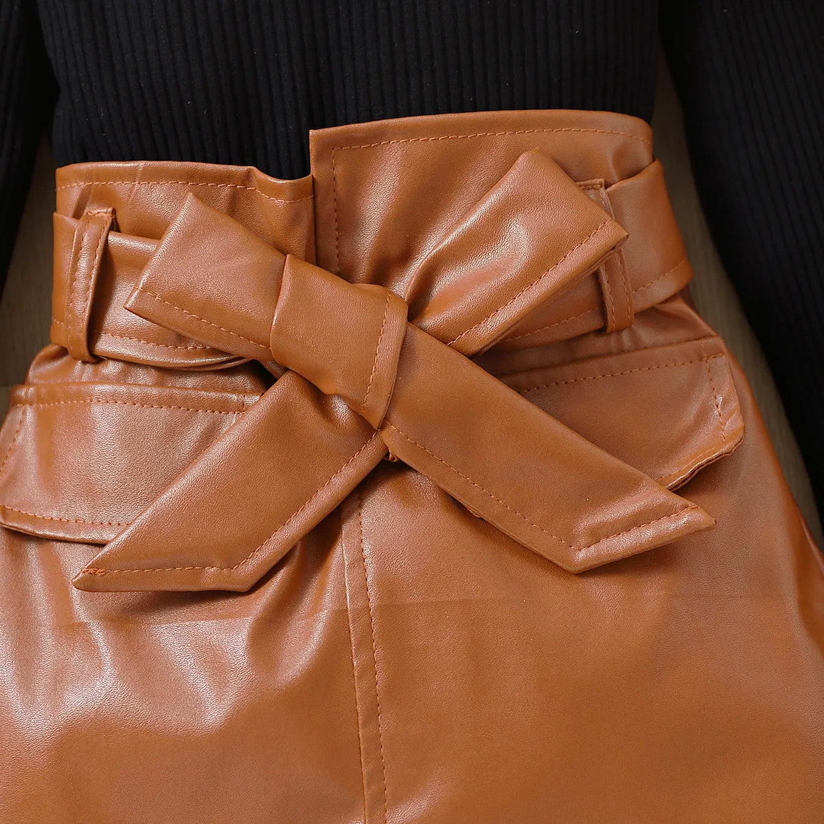 Fall collection Leather Skirt with Fur Tops