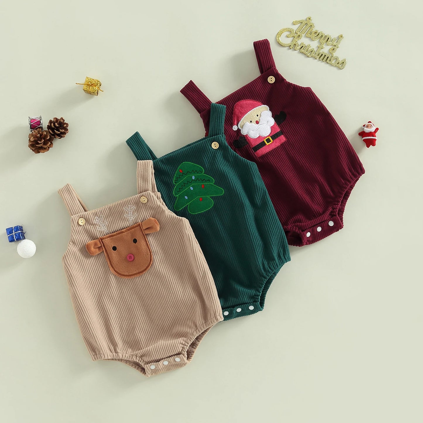 Christmas Newborn Overall Reindeer Santa Tree