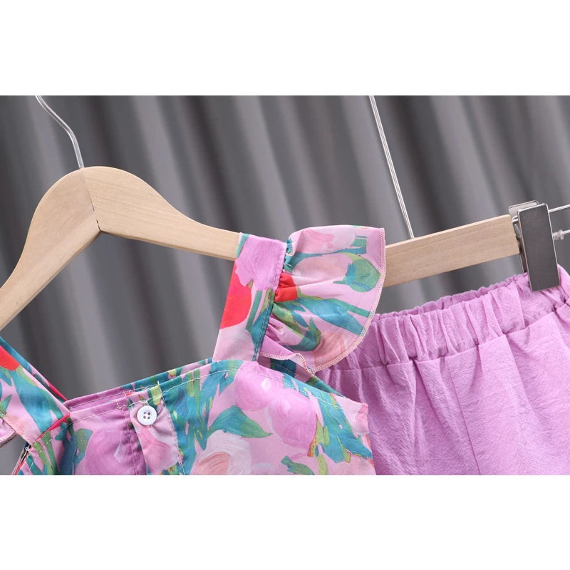 Baby Girls Summer 2-Piece Set Ruffle Floral Top & Shorts