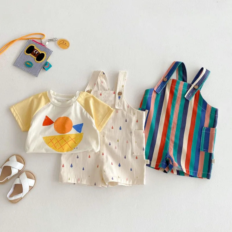Kids’ Fashion Overalls – Striped & Dotted Jumpsuit (Unisex)