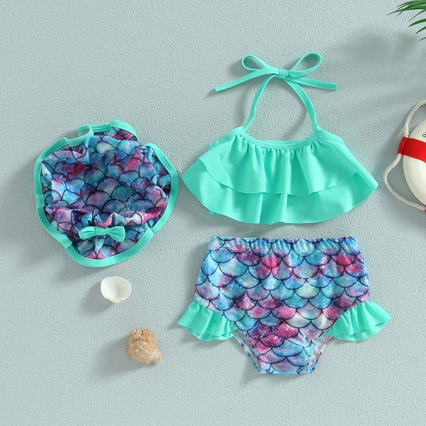 Sweet Baby 3-Piece Bikini | Girls Halter Swimsuit with Matching Hat