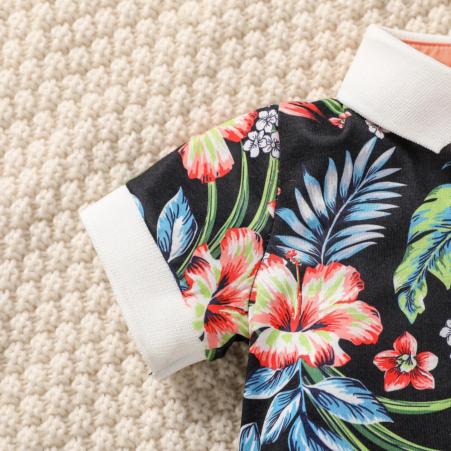 Baby Boys 2Pcs Short Sleeve Top with Floral Pocket and Pants Set