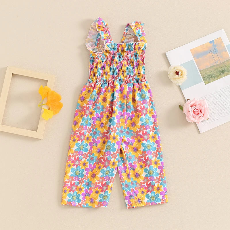 Girl Floral Wide Leg Sleeveless Jumpsuit