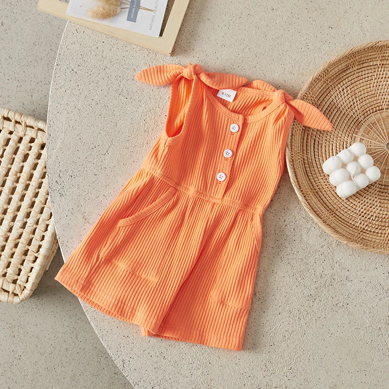 Girls Rompers Sleeveless Ribbed