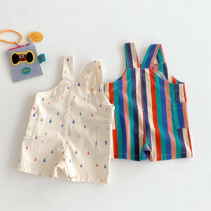 Kids’ Fashion Overalls – Striped & Dotted Jumpsuit (Unisex)
