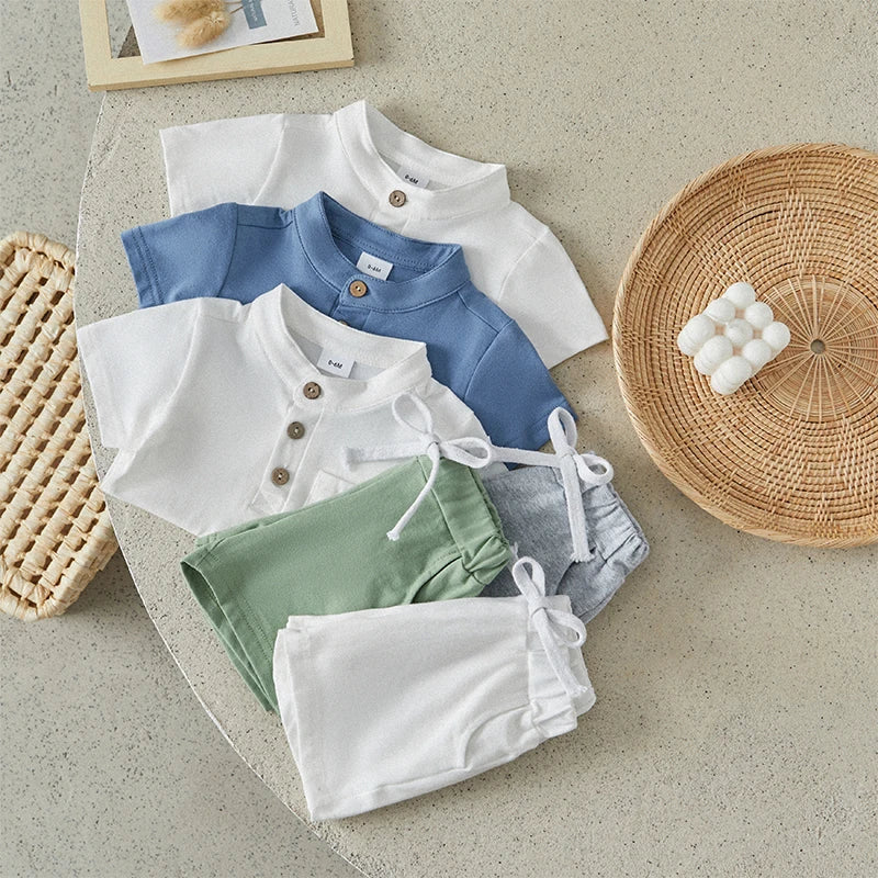 Boys Summer Clothes Short Sleeve T-Shirt with Elastic Waist Shorts