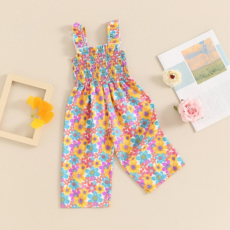 Girl Floral Wide Leg Sleeveless Jumpsuit