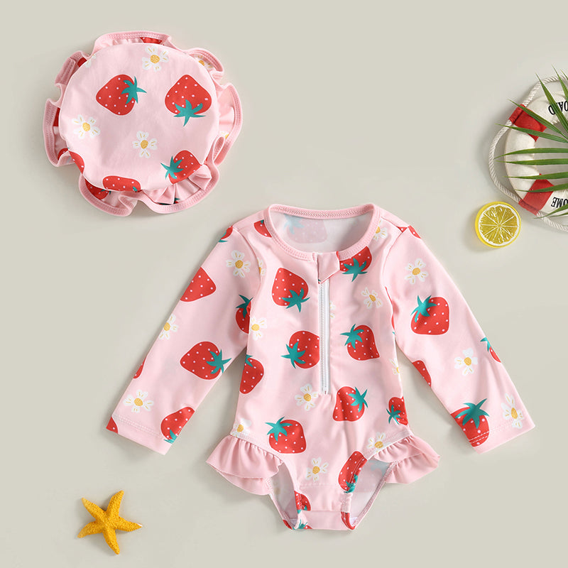 Baby Girl Long Sleeve Swimsuit With Hat