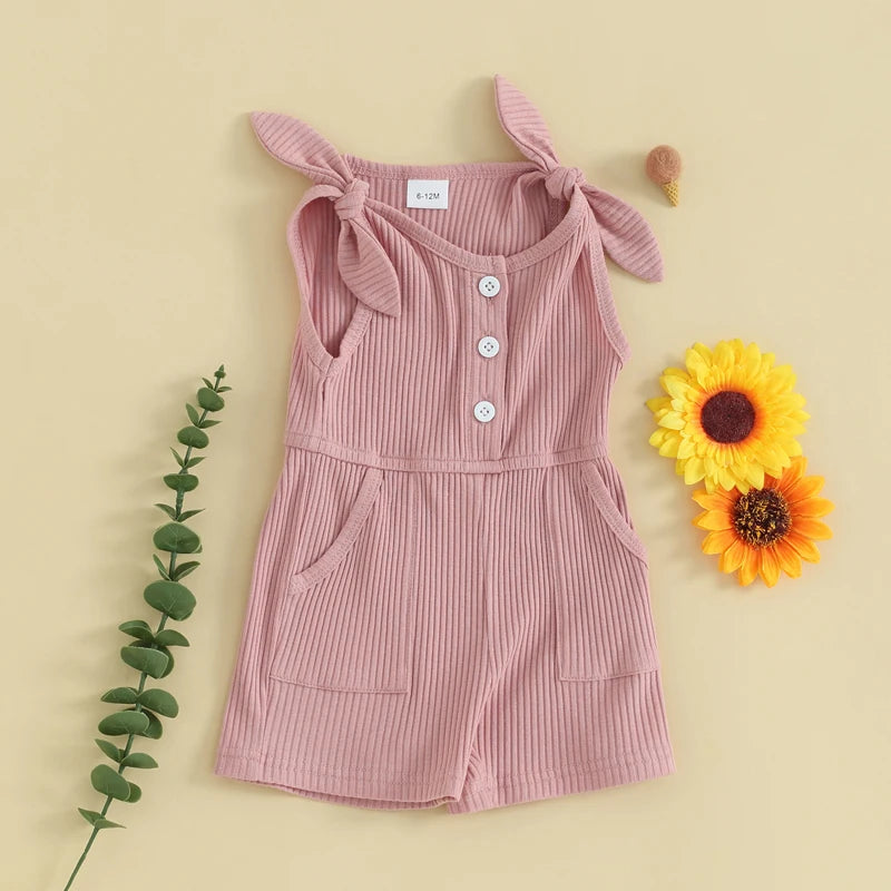 Girls Rompers Sleeveless Ribbed
