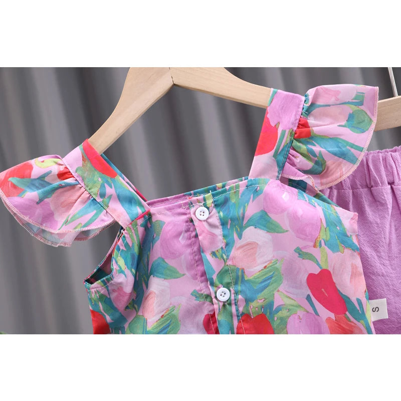 Baby Girls Summer 2-Piece Set Ruffle Floral Top & Shorts