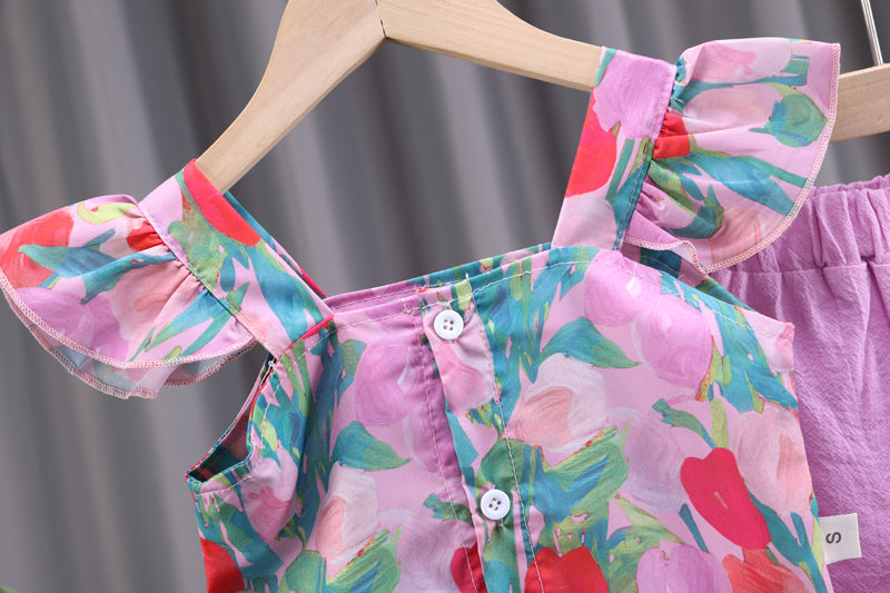 Baby Girls Summer 2-Piece Set Ruffle Floral Top & Shorts