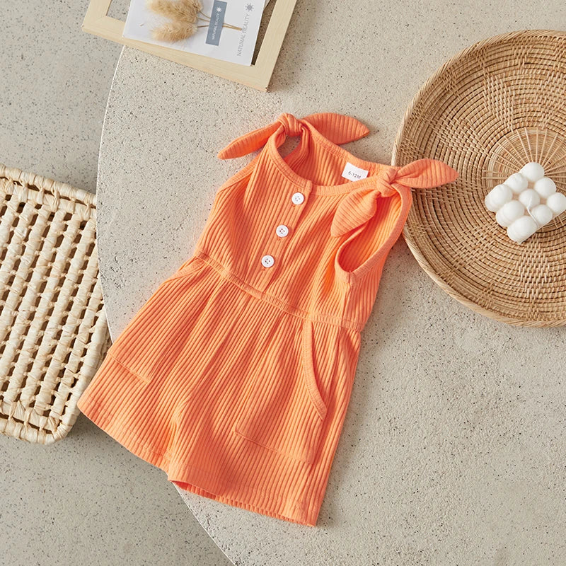 Girls Rompers Sleeveless Ribbed