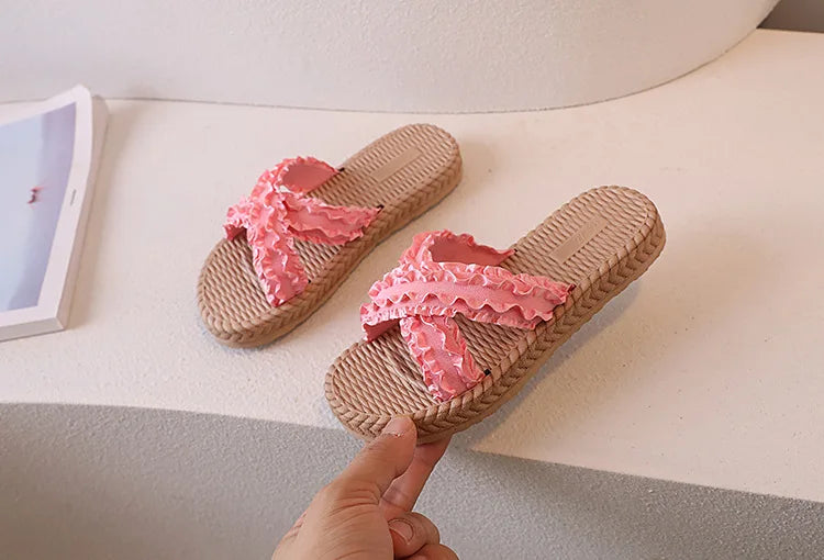 Girls Summer Princess Slippers – Flat Sandals for Kids, Casual Outdoor Shoes