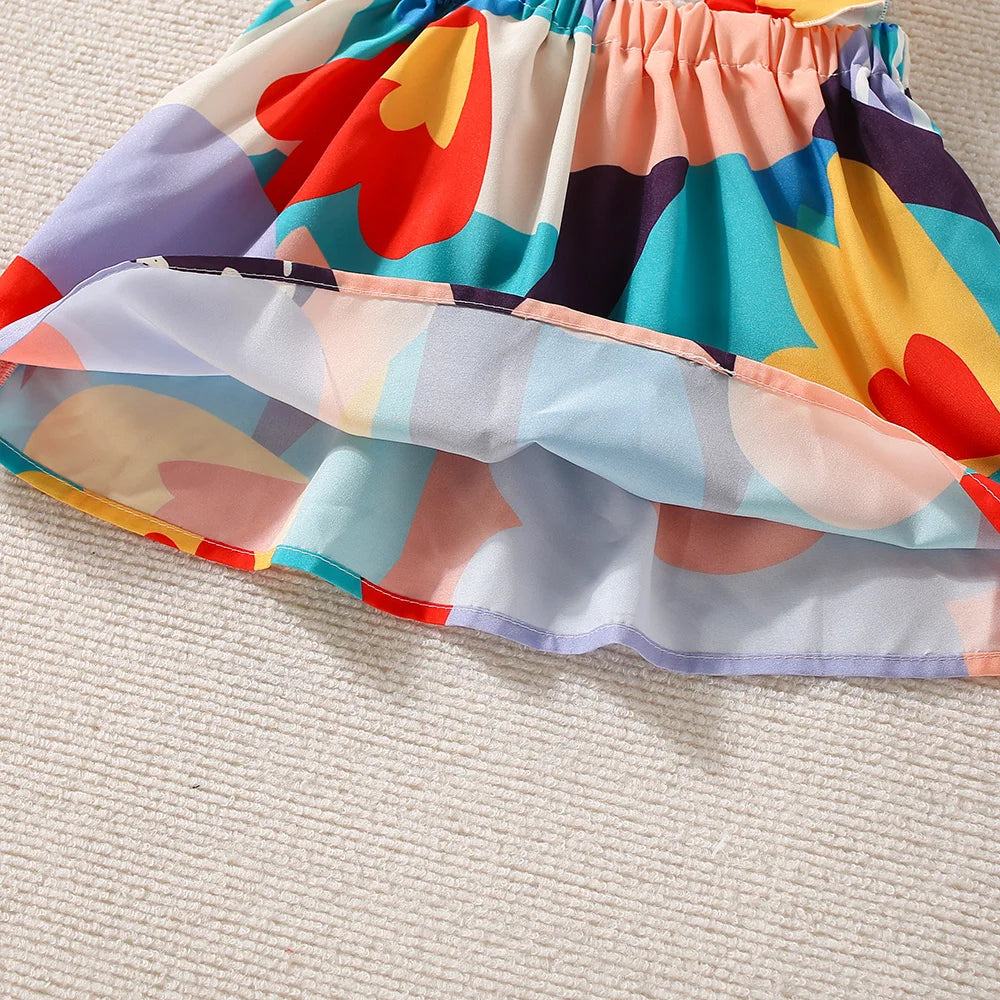 Graffiti Print Top with Ruffle Sleeves & Shorts