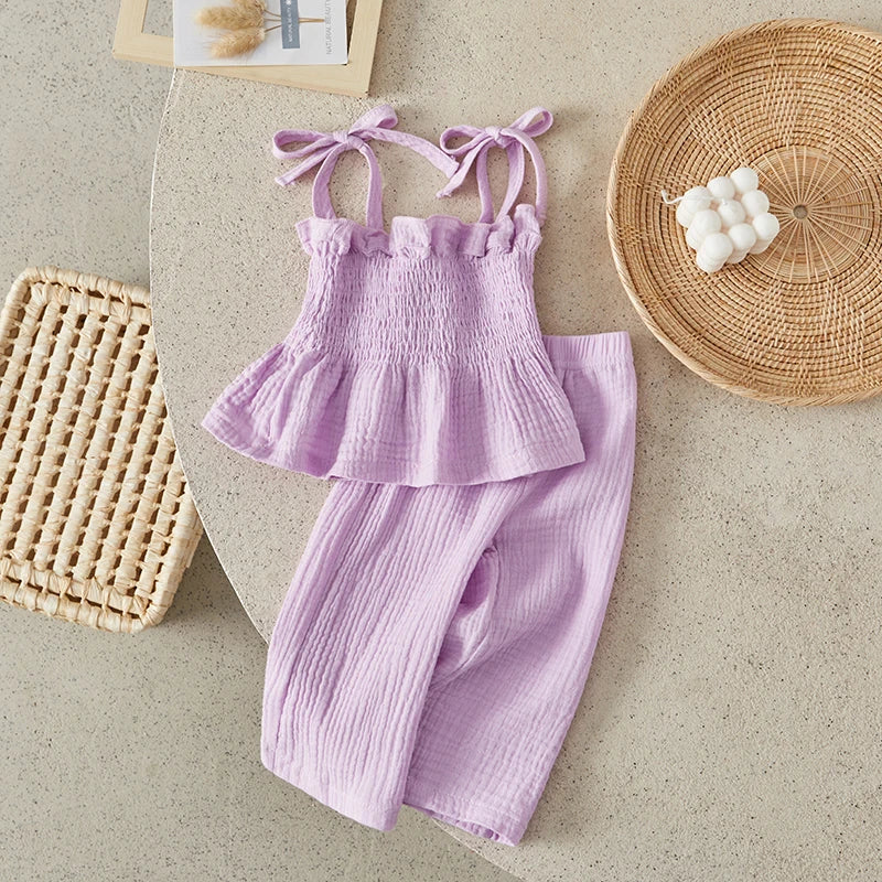 Summer Girls 2Pcs Outfits Sleeveless Camisole and Elastic Pants