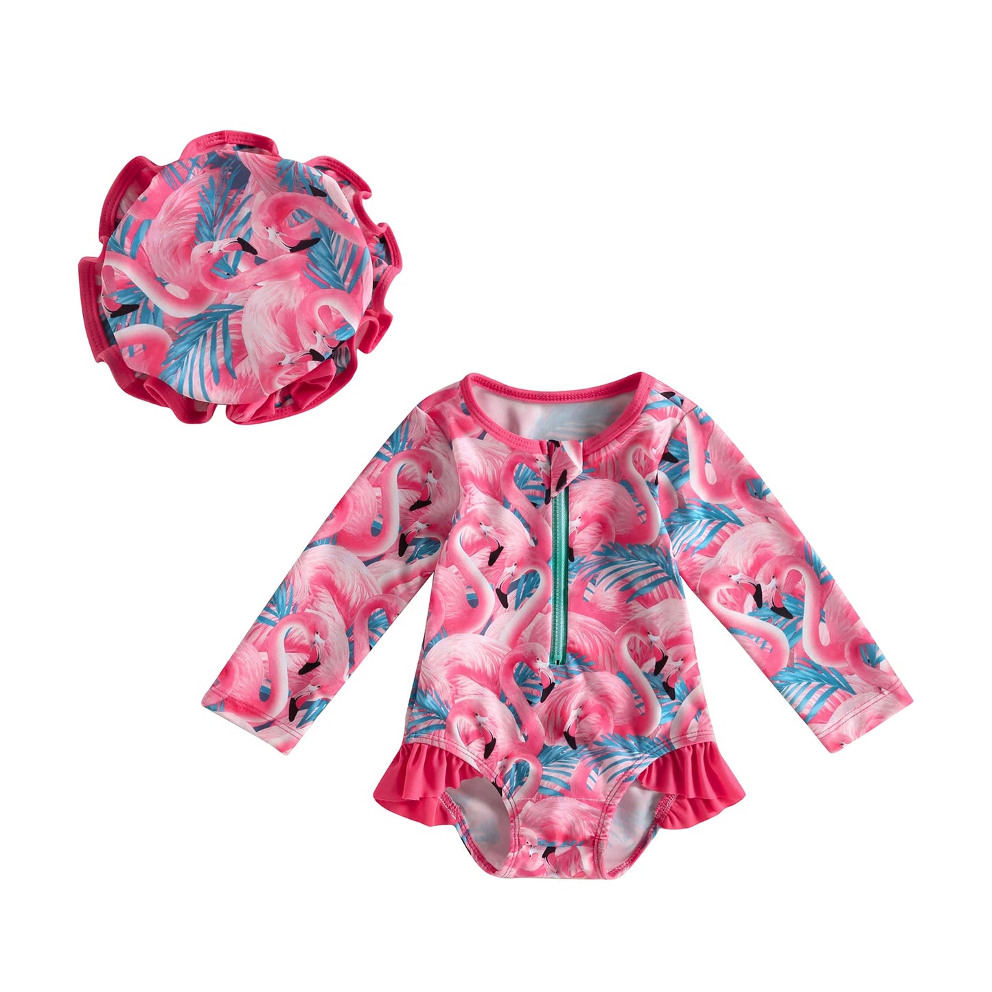 Baby Girl Long Sleeve Swimsuit With Hat