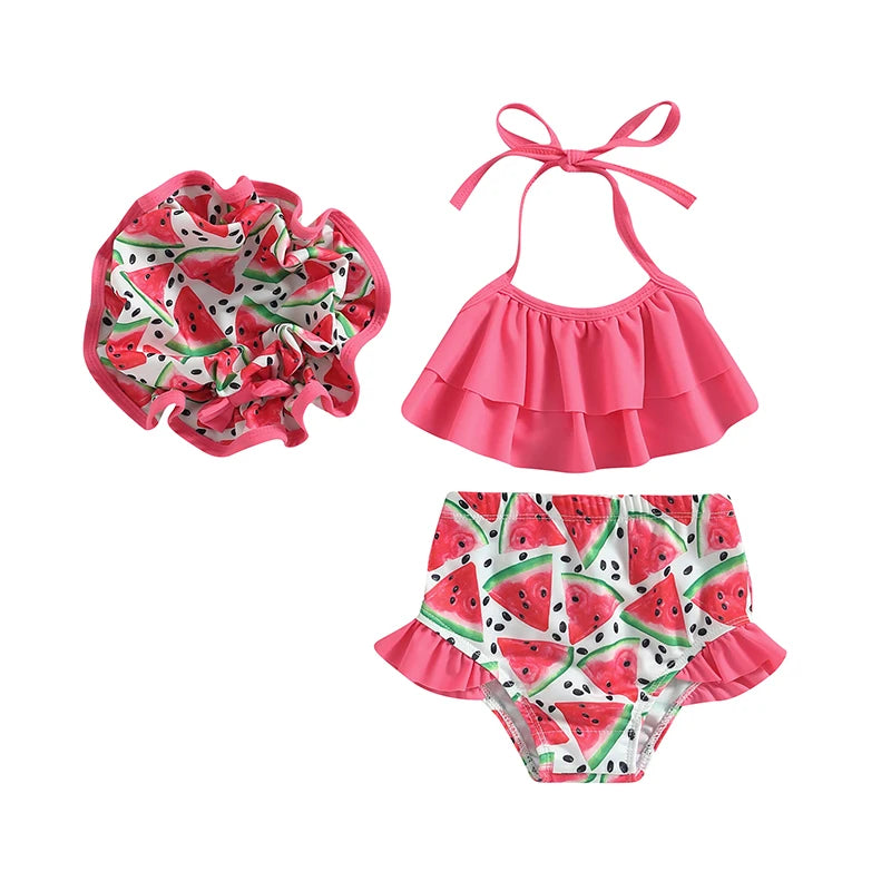 Sweet Baby 3-Piece Bikini | Girls Halter Swimsuit with Matching Hat