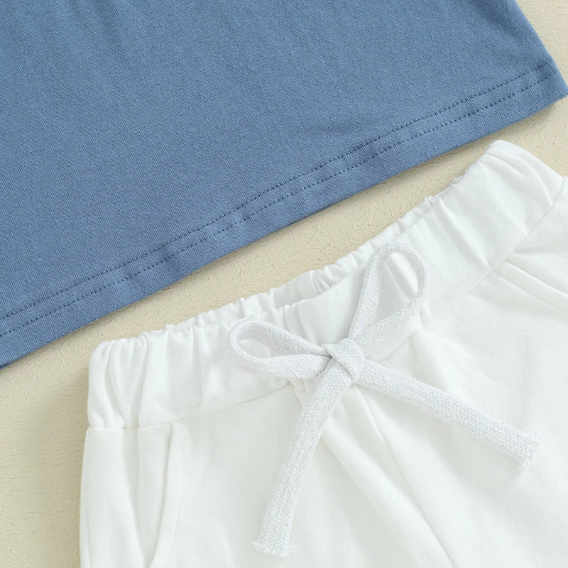 Boys Summer Clothes Short Sleeve T-Shirt with Elastic Waist Shorts