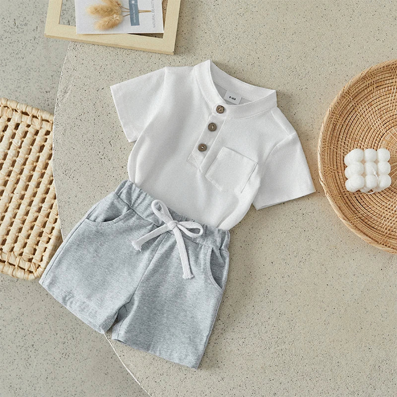 Boys Summer Clothes Short Sleeve T-Shirt with Elastic Waist Shorts
