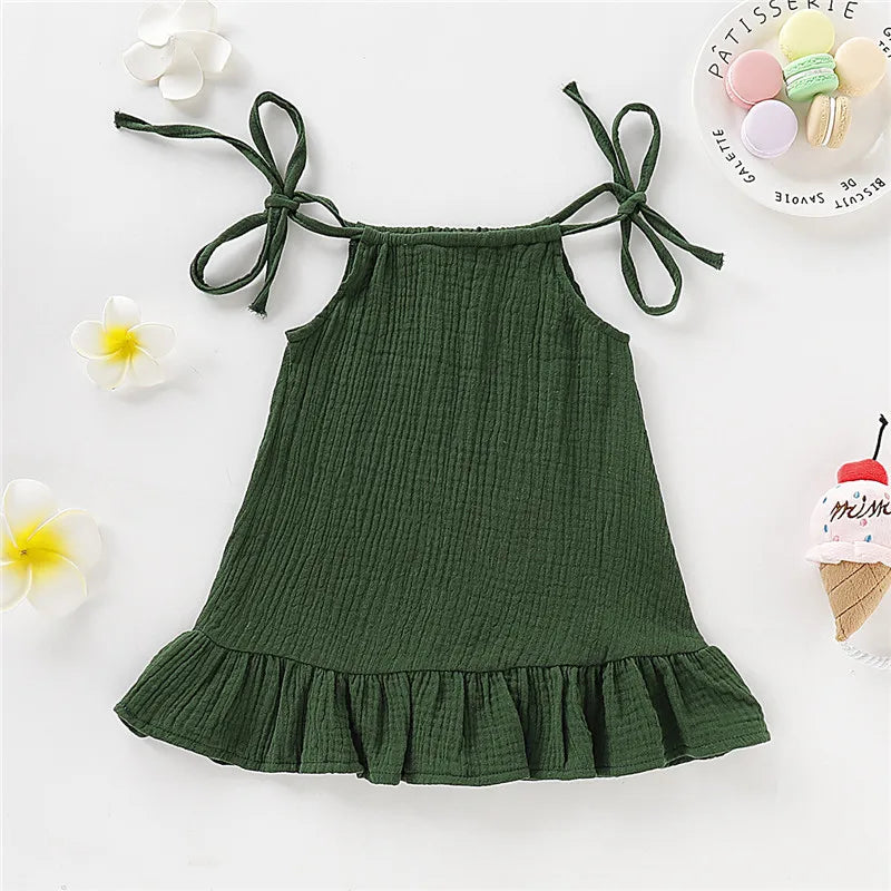 Toddler Girl Summer Halter Dress – Solid Color Cotton Ruffle Sundress