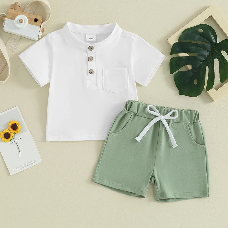 Boys Summer Clothes Short Sleeve T-Shirt with Elastic Waist Shorts