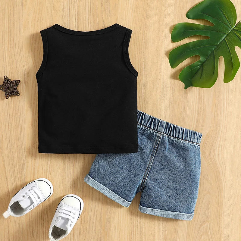Baby Boy Sleeveless Tank & Ripped Denim Shorts Set