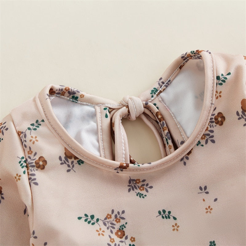 Swimwear Floral Print Backless Ruffles Long Sleeve