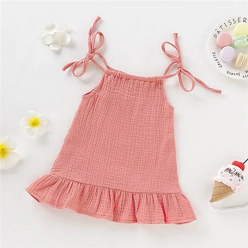 Toddler Girl Summer Halter Dress – Solid Color Cotton Ruffle Sundress