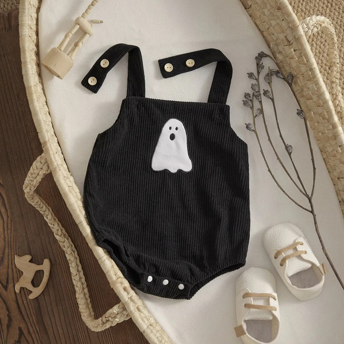 Pumpkin Ghost Print Corduroy Jumpsuit