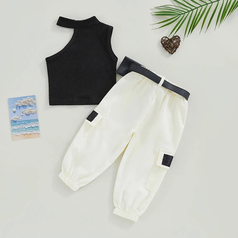 Two Pieces Sleeveless Top with Cargo Pants with Fanny Belt Pack