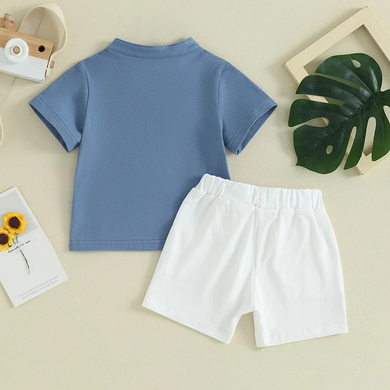 Boys Summer Clothes Short Sleeve T-Shirt with Elastic Waist Shorts