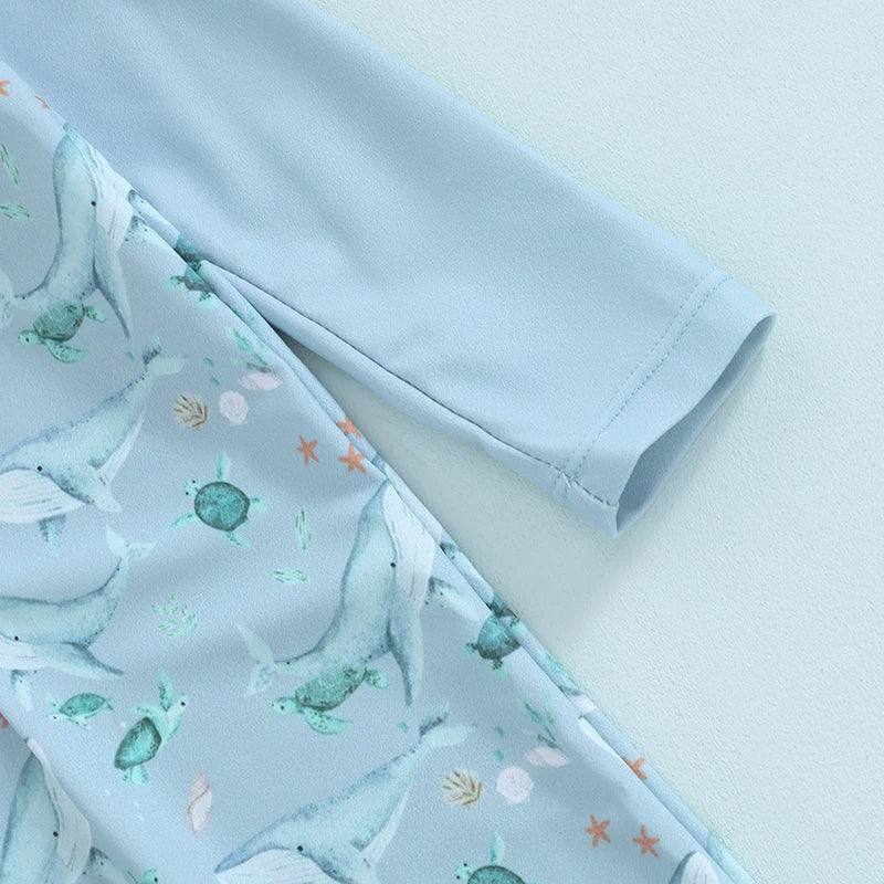 Dinosaur Print Long Sleeve Swimwear + Sun Hat