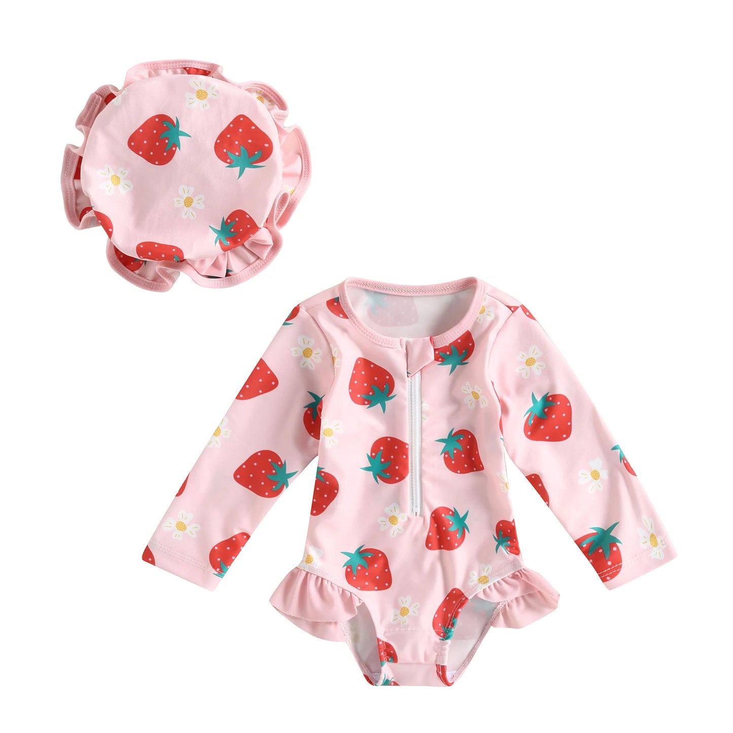 Baby Girl Long Sleeve Swimsuit With Hat