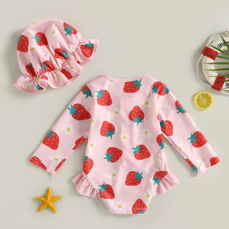 Baby Girl Long Sleeve Swimsuit With Hat