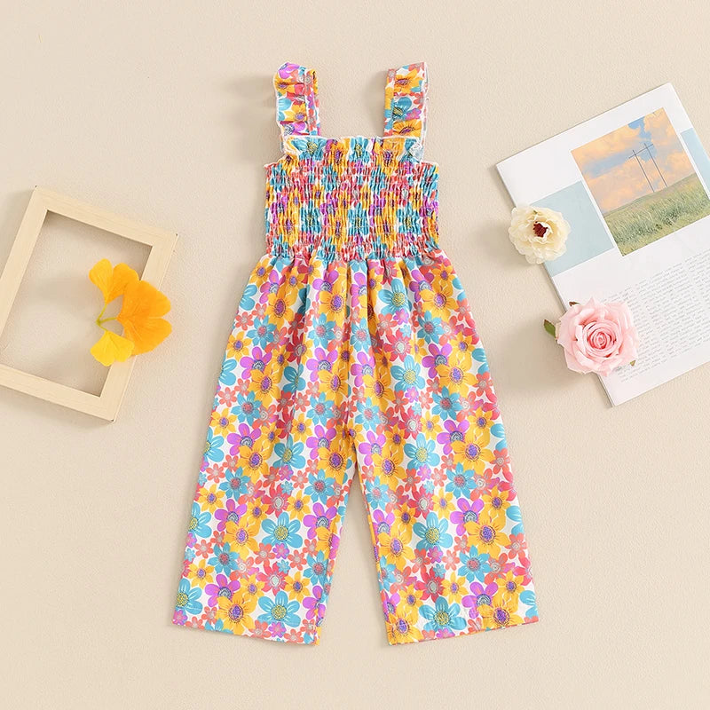 Girl Floral Wide Leg Sleeveless Jumpsuit