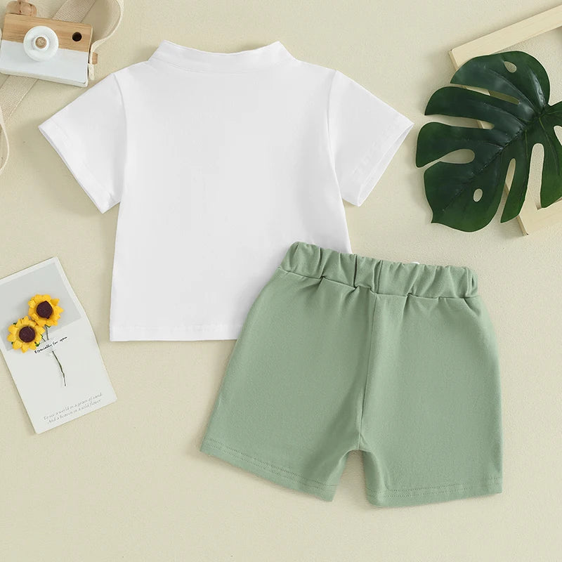 Boys Summer Clothes Short Sleeve T-Shirt with Elastic Waist Shorts