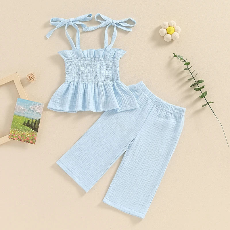 Summer Girls 2Pcs Outfits Sleeveless Camisole and Elastic Pants