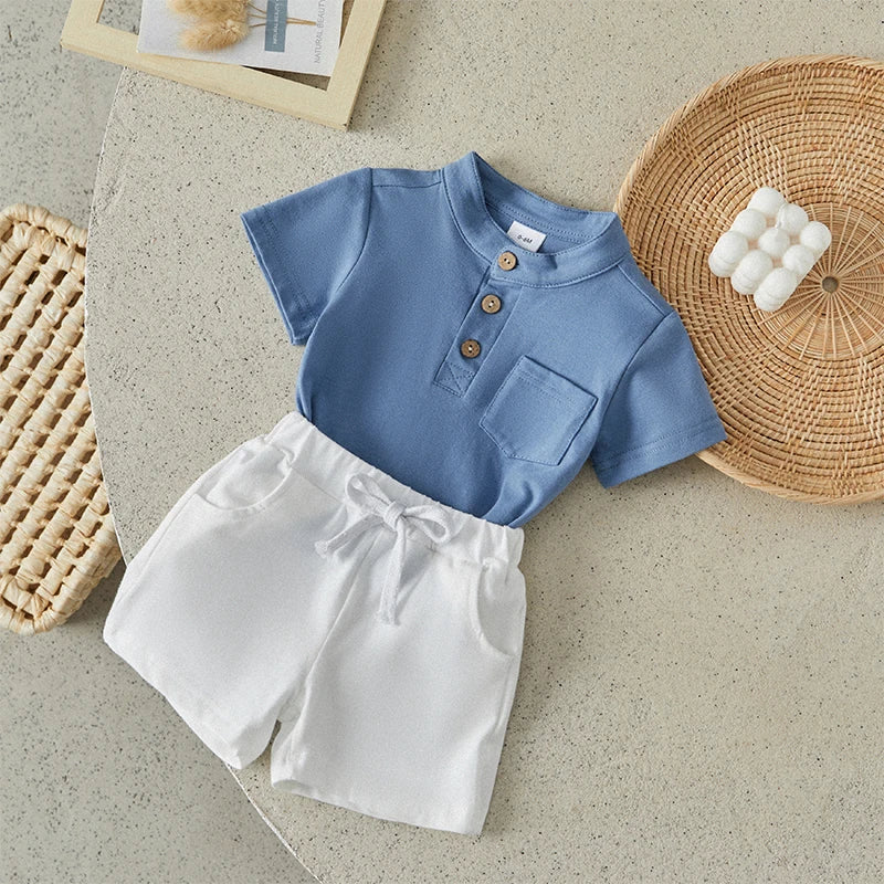 Boys Summer Clothes Short Sleeve  T-Shirt with Elastic Waist Shorts